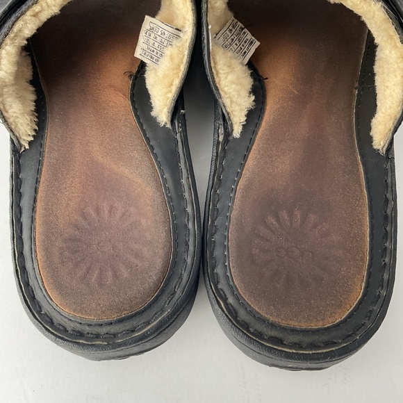 UGG Wainscott Black Leather Cross Strap Luxury Sandal Slides Mens Size 12 - Picture 6 of 10